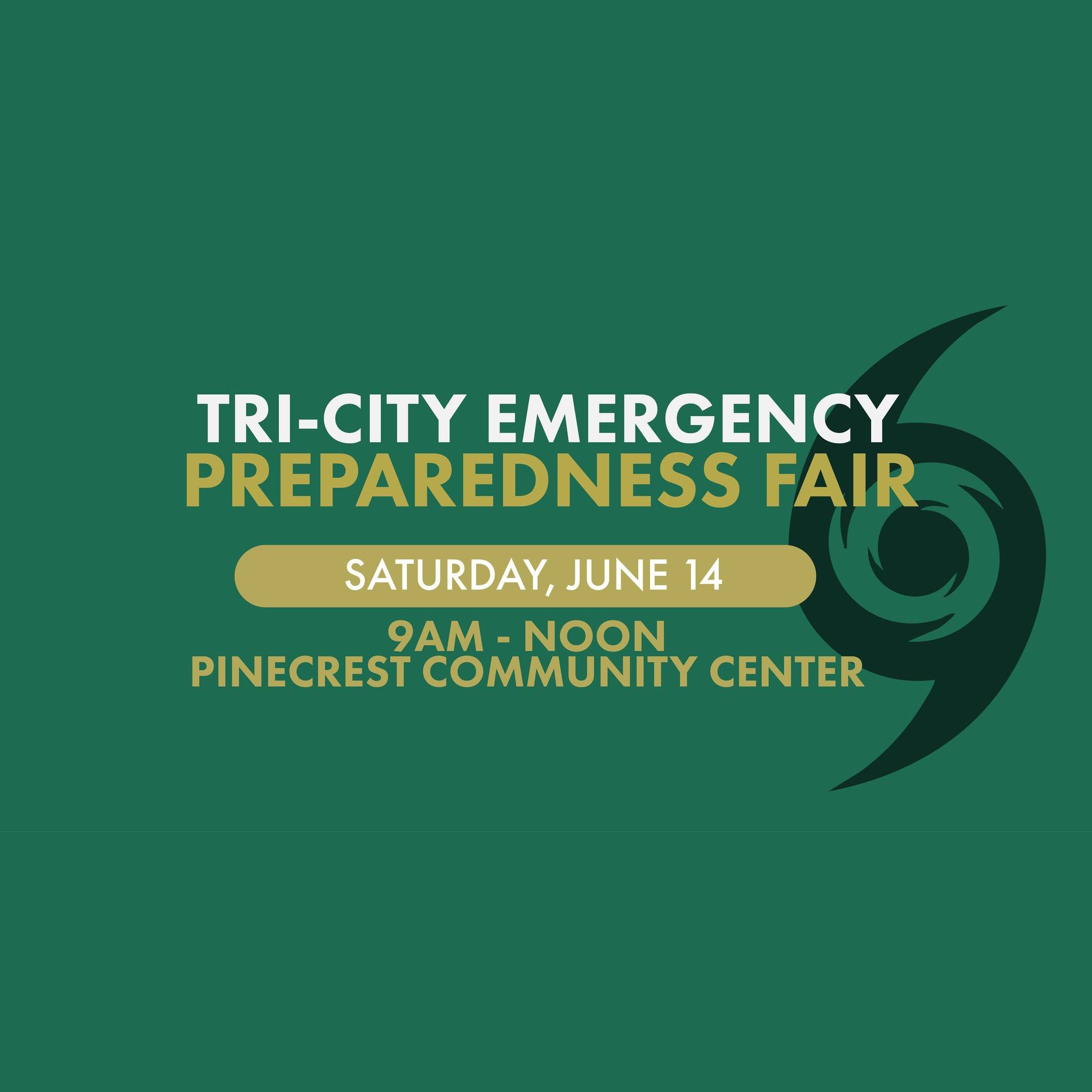green flyer announcing the tri city hurricane preparedness event on june 16, 2025