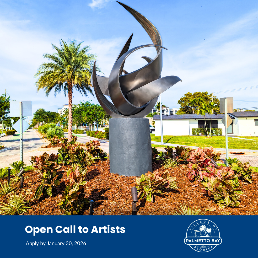 Call to Artists Announcement over photo of traffic circle at Franjo Road