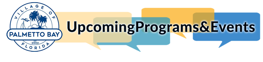 Upcoming-Events and programs text over background with logo