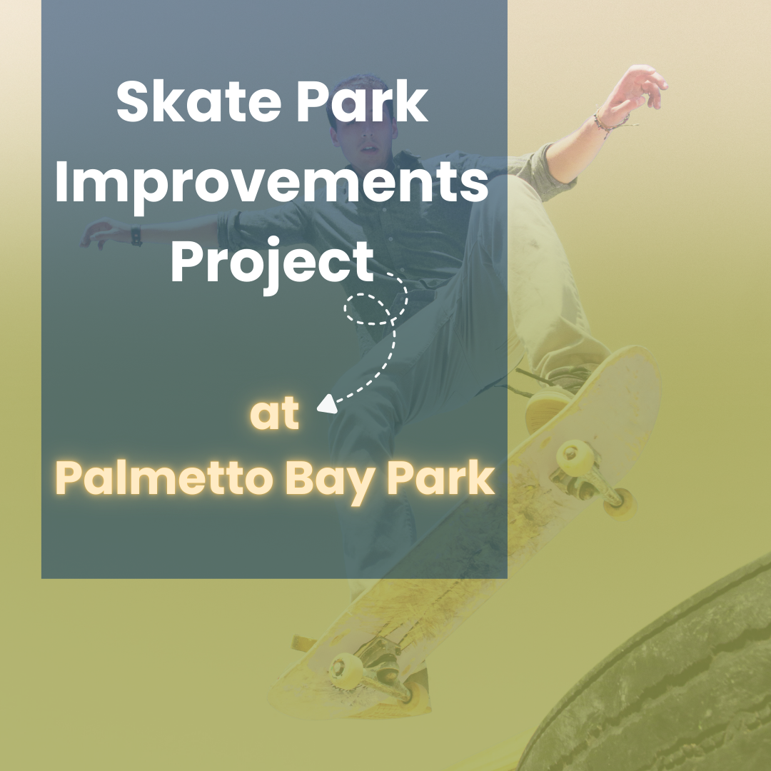 Skate Park Improvements Project Announcement over picture of a skater