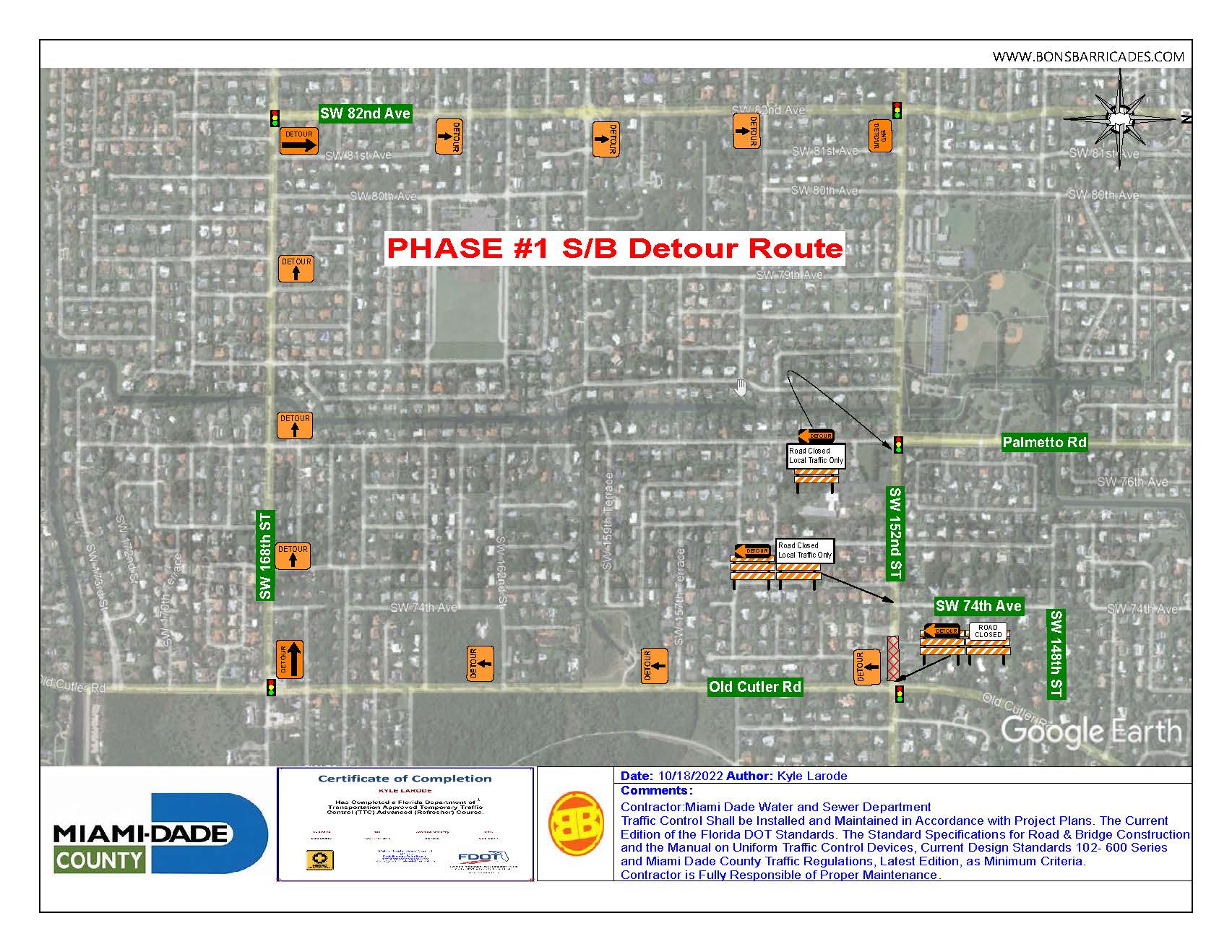 TCP Miami Dade SW 152nd PHASE 1 Southbound Detour Route