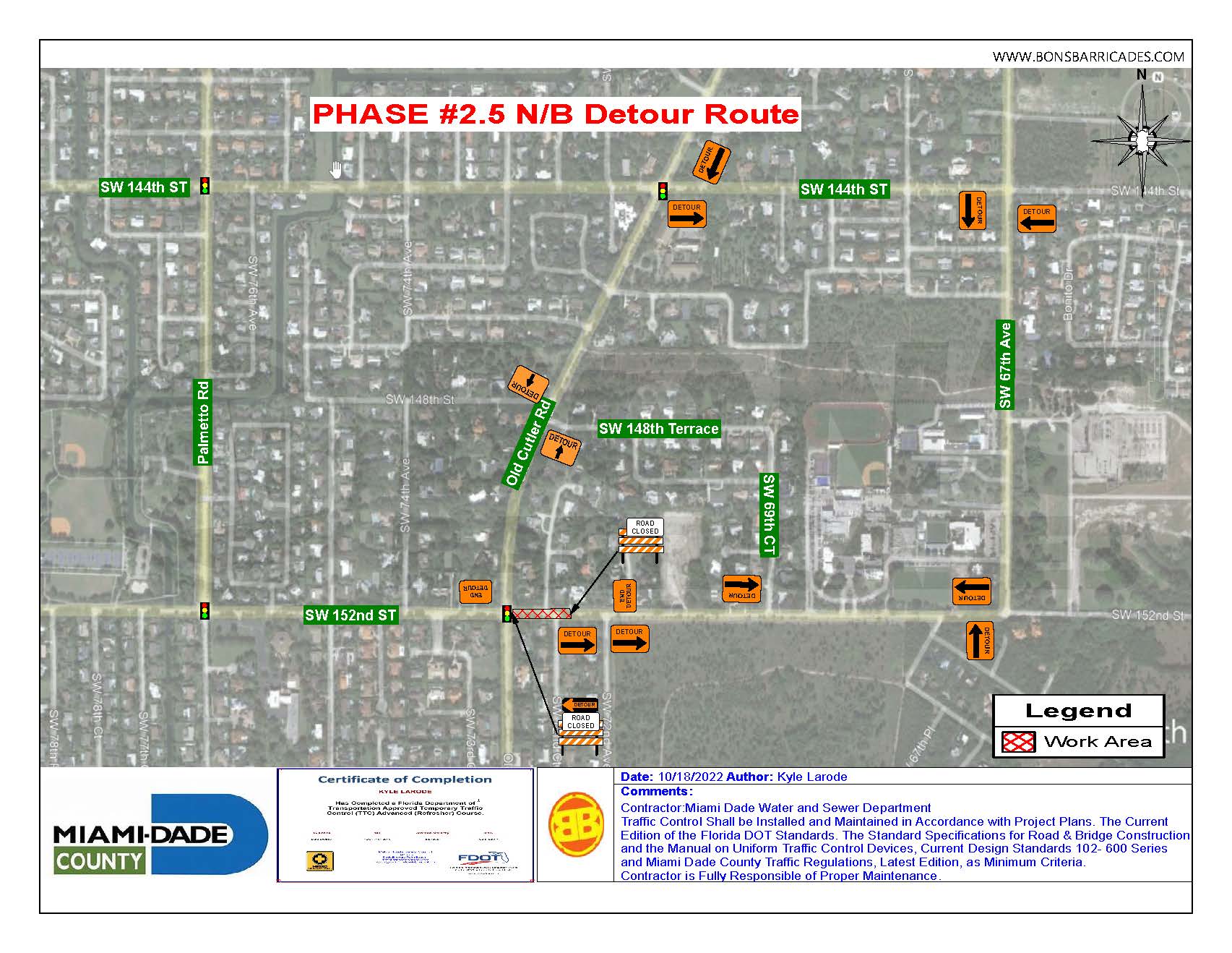 TCP Miami Dade SW 152nd ST PHASE 2.5 Northbound Detour Route